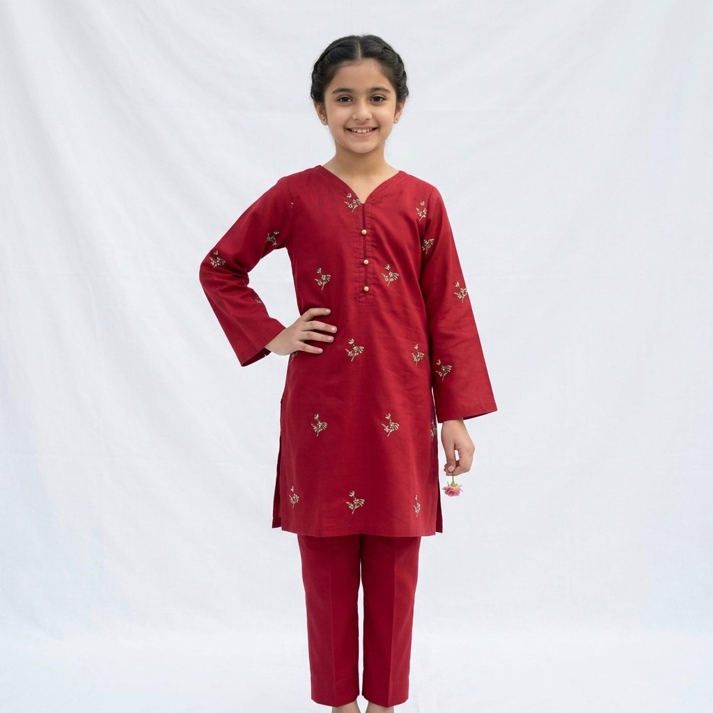 Embroidered Motif Suit - Mehroon