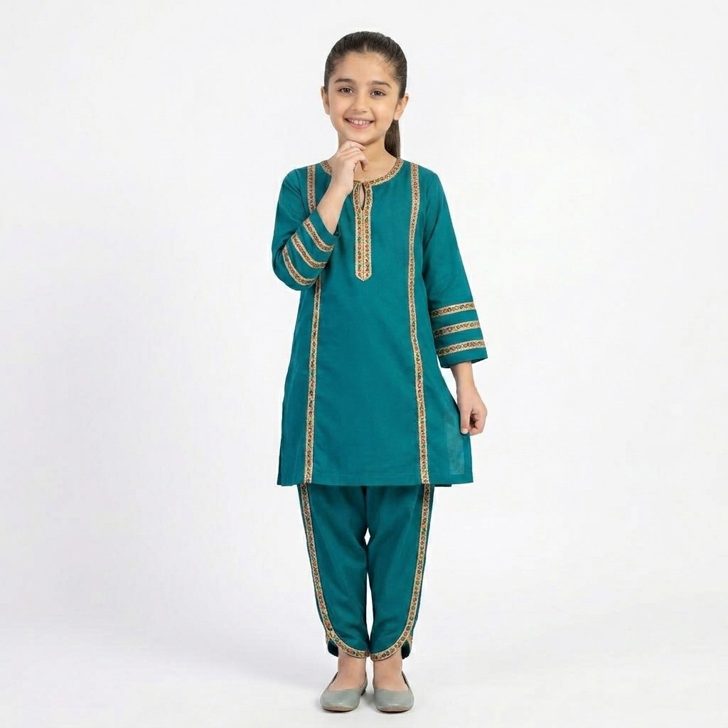 Zinc Cotton Sheesh Kurti with Tulip Shalwar for Girls
